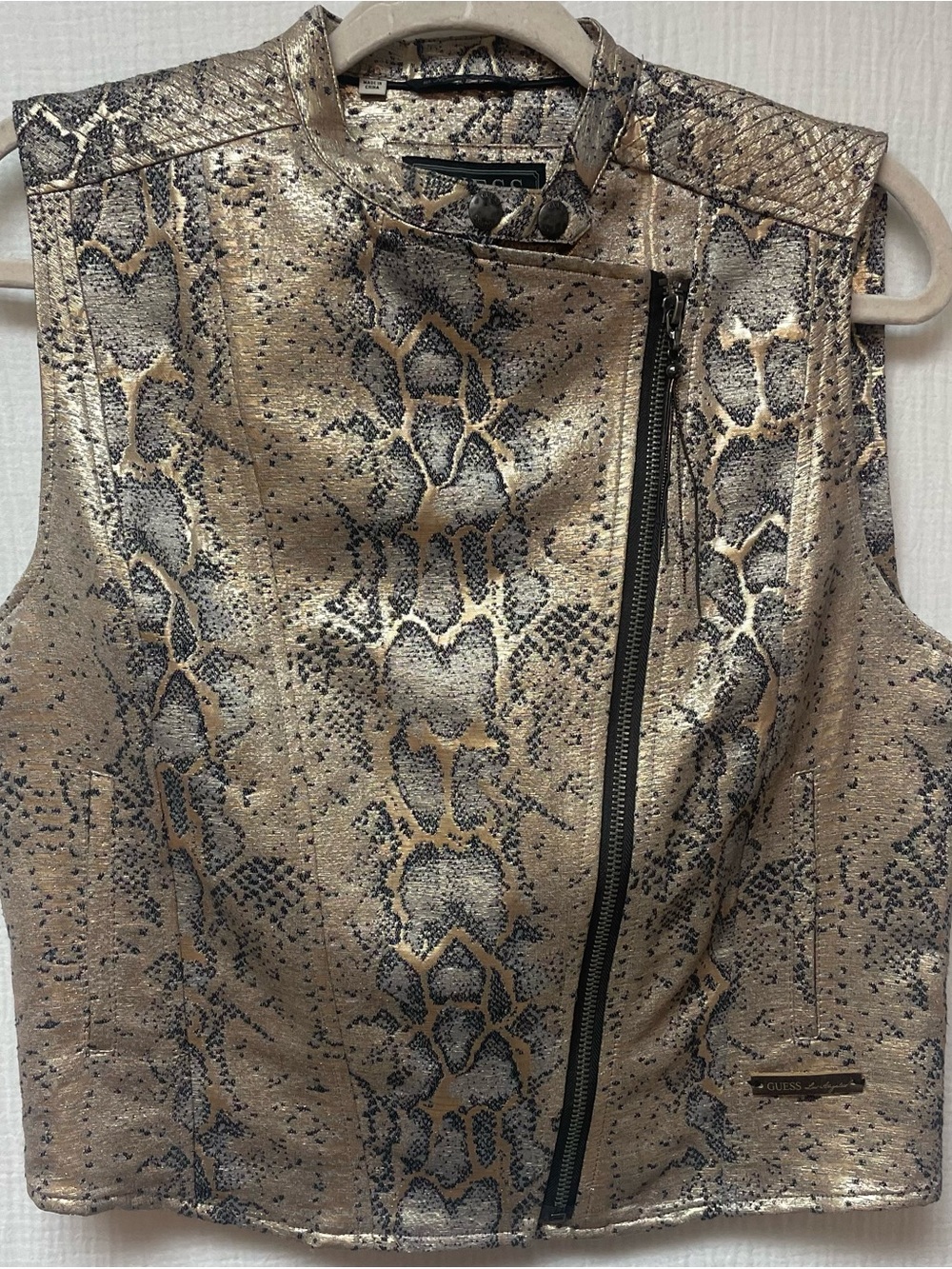 Guess Metallic Snake-Print Reptile Vest in Gold, Sz: L
